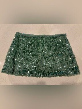 Peppermayo Green Sequin Mini Skirt